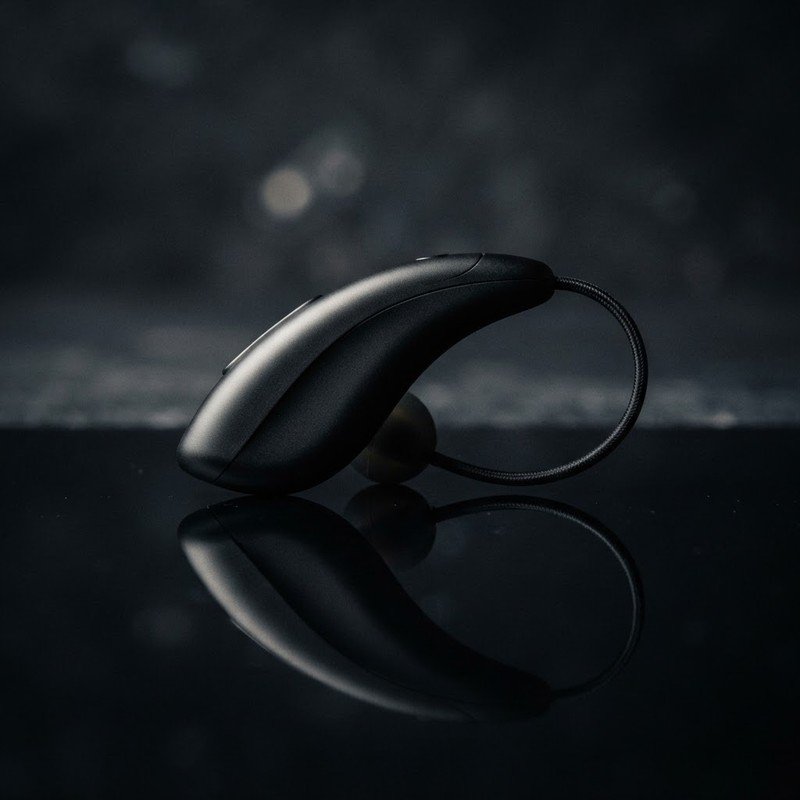 Matte black minimalist hearing aid